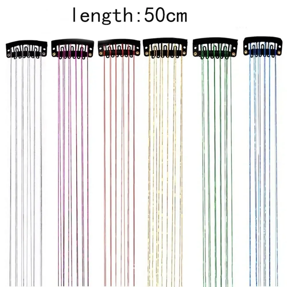 6Pcs Synthetic Hair Tinsel Clip in 19.6Inch Glitter Tinsel Hair Clip in Hair Tinsel Kit Heat Resistant Shiny Sparkle Fairy Hair