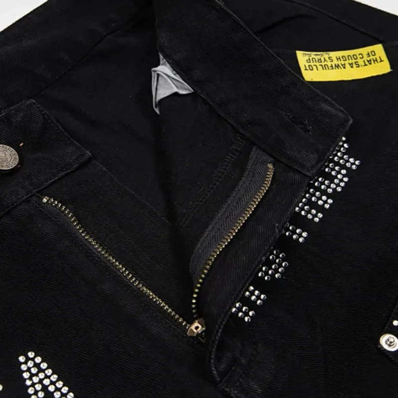 Vintage Trend THAT'S A AWFUL LOT OF COUGH SYRUP Jeans Streetwear Hip Hop Rhinestone Denim Trousers Men Women