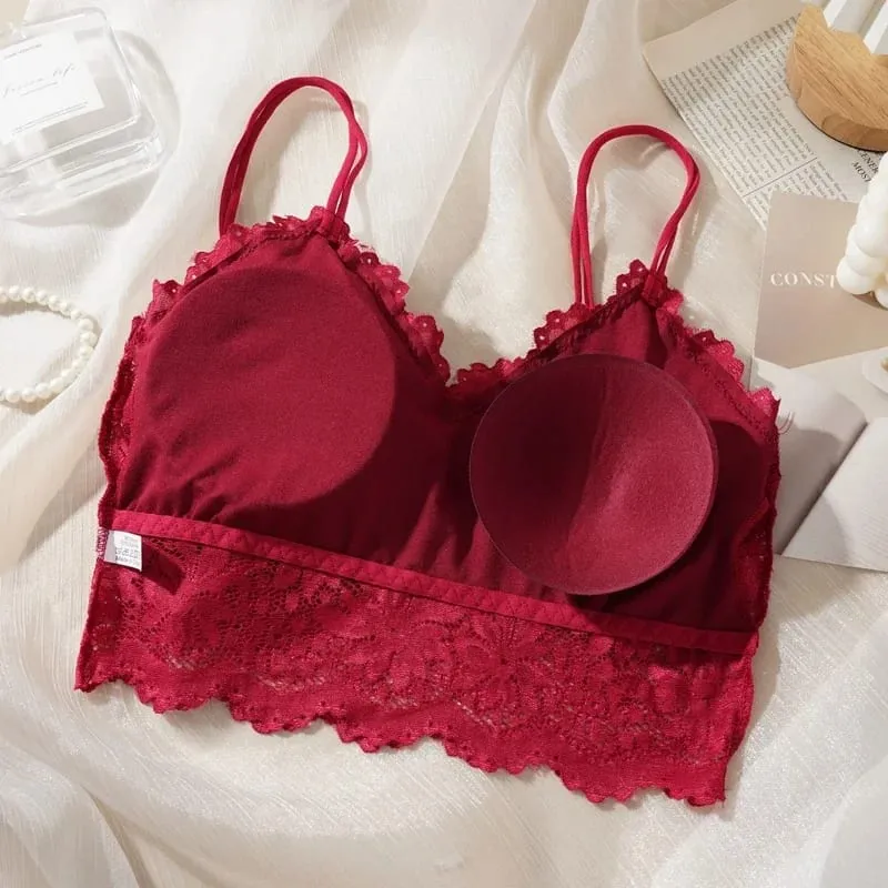Women's Sexy Lace Bra Suit Solid Set Beautiful Back Hollow Out No Steel Ring Underwear With Lace Flower Breathable Panties — image 5
