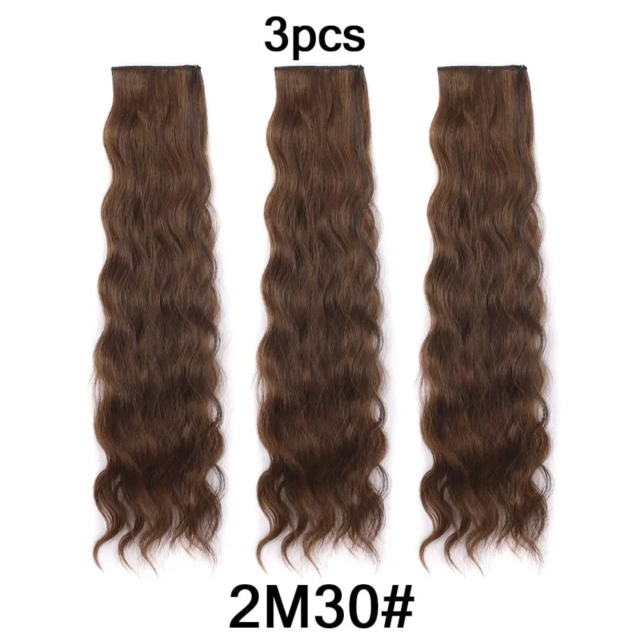 Clip in Hair Extension for Women - 3 Pcs Thick Double Weft Long Wavy Soft Synthetic Blends Well Hair Extension 20inch Dark Brown