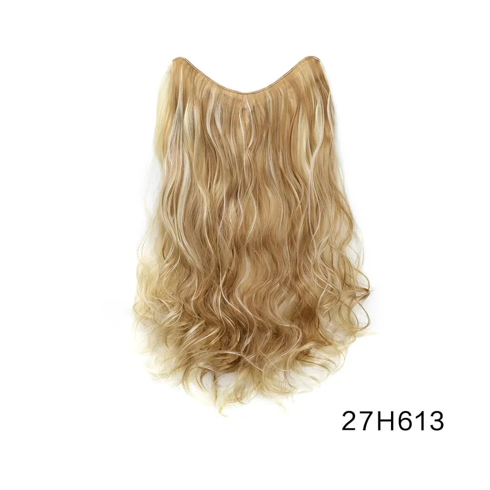 V-Shaped Clip in Hair 20 Inch Wavy Hair Piece Extensions One Piece Curly Hairpiece with 5 Clips Synthetic Clip in Hair for Women