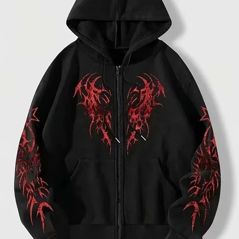 Autumn Winter Gothic Graphic Print Zipper Hoodie Men Casual Fashion Streetwear Fleece Jacket Coat Long Sleeve Zipper Sweatshirts — image 4