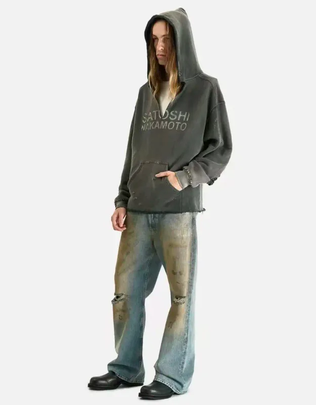 N Brand 26SS”DESTRUCTO' STUDDED WASHED“ Distressed High-Street Hip-Pop Cotton Oversized Hoodies Sweater For Men