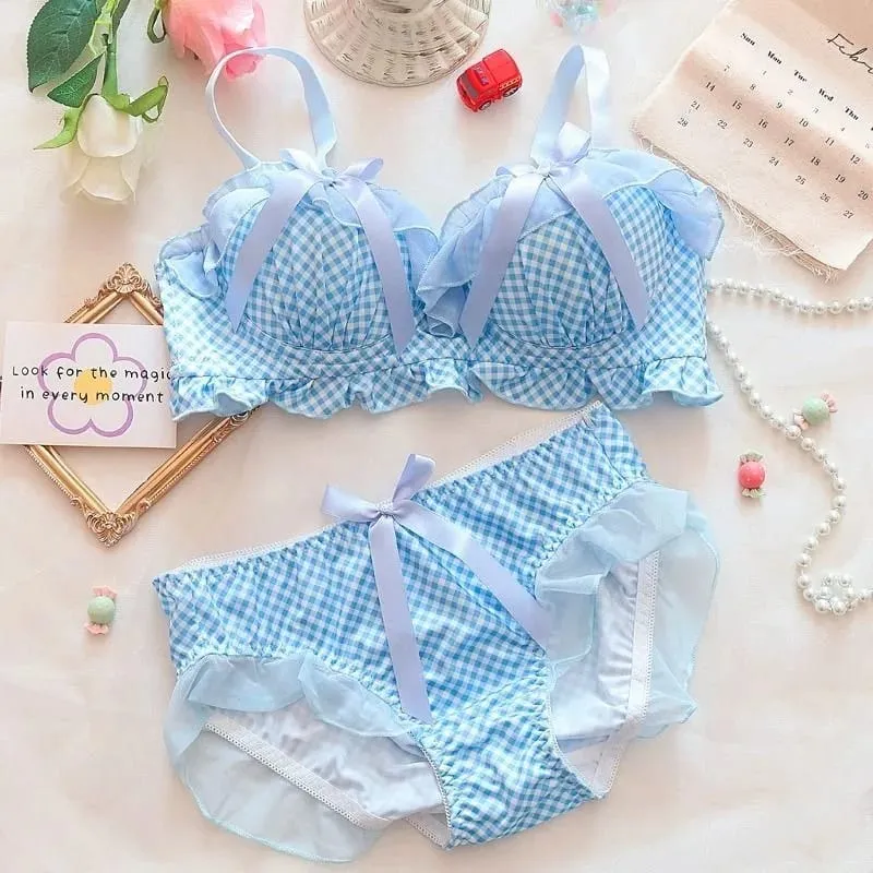 Lolita Spodní prádlo Podprsenka Set Romantická malá prsa Sladká dívka Malá hrudník Cosplay Spodní prádlo Bow Set podprsenky a kalhotek Sexy spodní prádlo 2 P