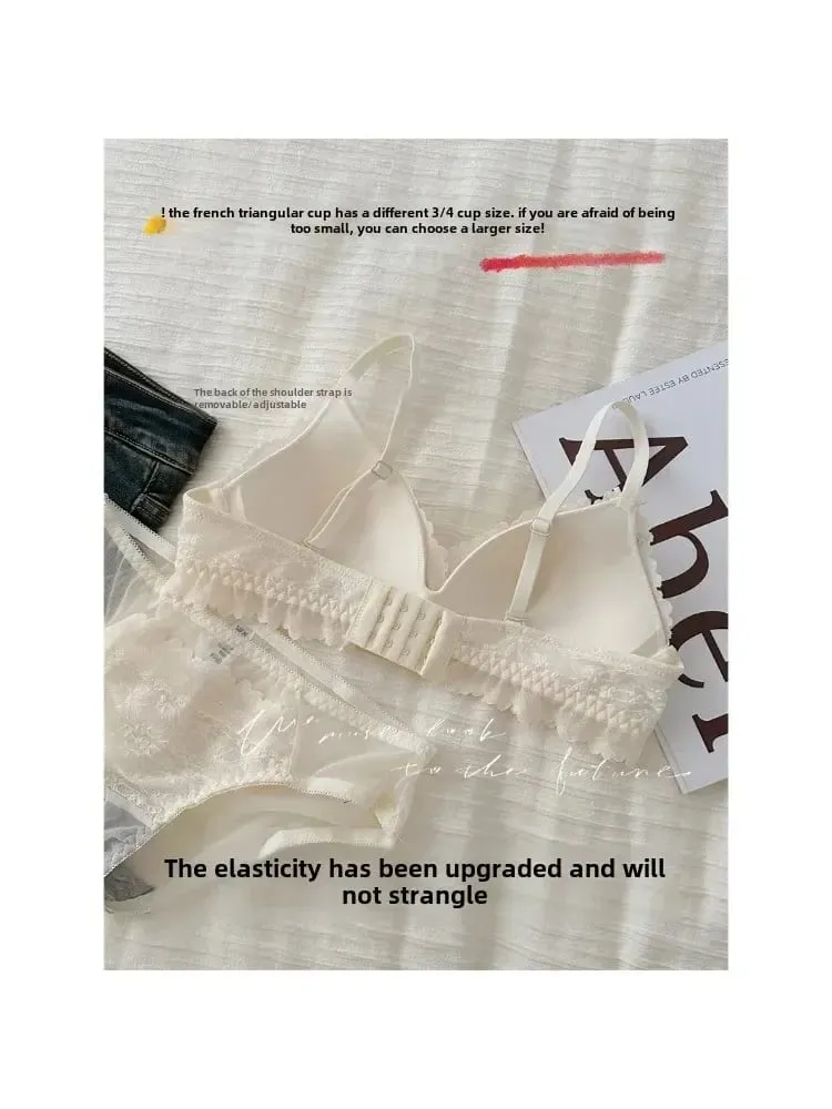 작은 가슴을위한 일본식 Bralette 무선 레이스 브래지어 세트 여성 섹시한 프랑스어 통기성 컴포트 속옷을 밀어