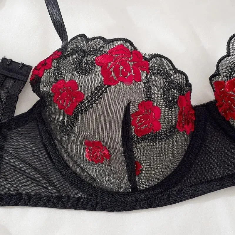 Ladies Vest Style Embroidered Lingerie Set Comfort Breathable Support Bra Underwear 2‑Piece Set For Daily Wear