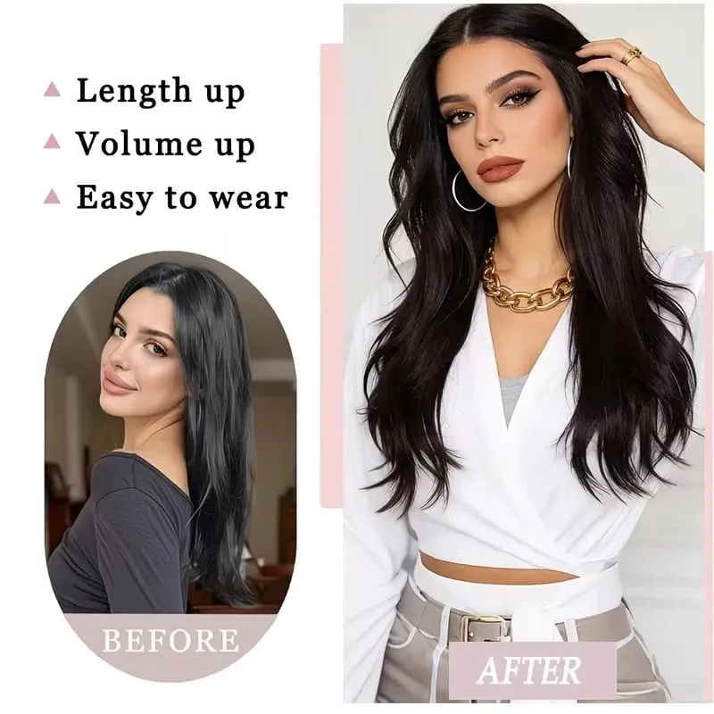 18Inch Synthetic Long Straight Hair Extension 4 Clips Increase Volume Heat-resistant Fake Fashion Hairpiece for Women Daily