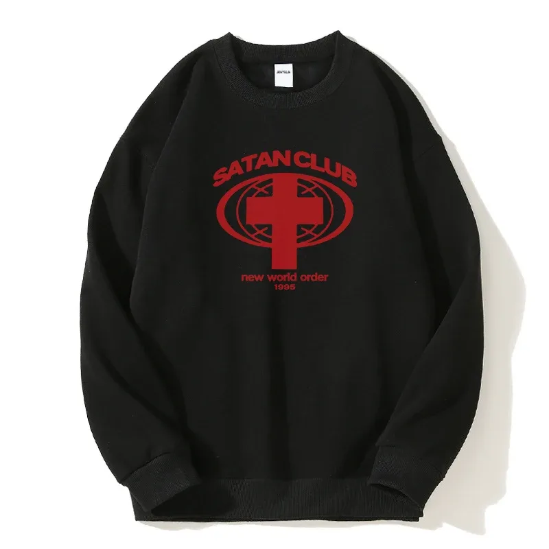 Harajuku Streetwear Oversized Ανδρικό πουλόβερ με κουκούλα Satan Club Φούτερ με κουκούλα γραφικών τύπων Φούτερ Hip Hop Αισθητικά μπλουζάκια Goth Y2k