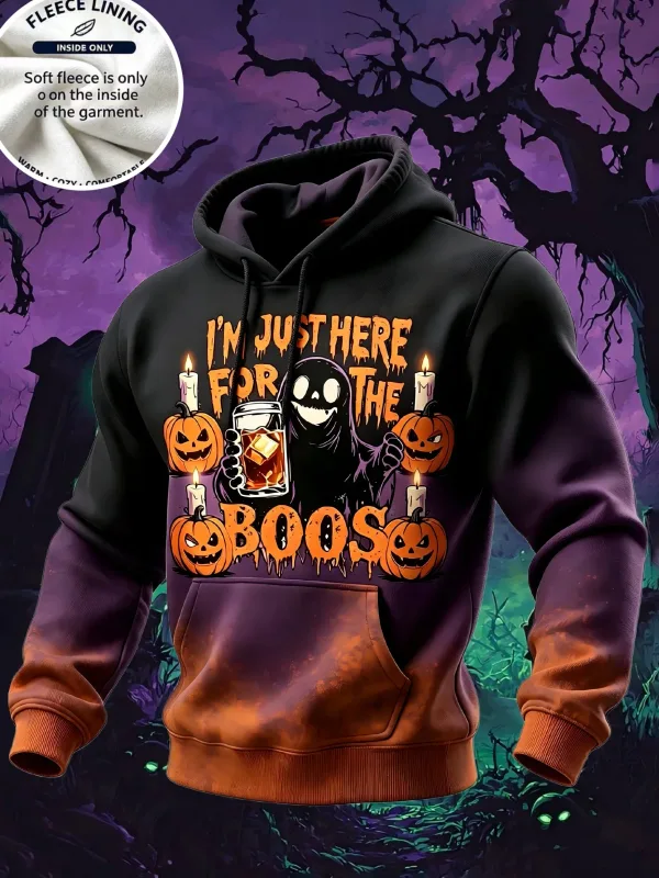 3D Print Halloween Fleece Hoodie Witch Black Cat Pumpkin Candy Skull Bowl Pullover Long Sleeve Kangaroo Pocket Sweatshirt