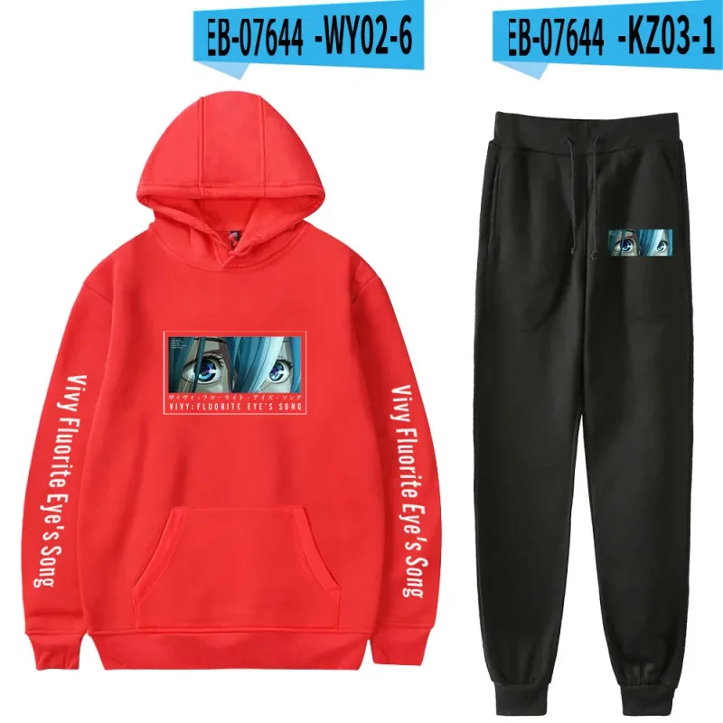 Harajuku Comfortable Vivy Fluorite Eye's Song Print Sweatshirt Sweatpants Hoodies+ Trousers Suit Boys/Girls 2 Piece Set Clothes
