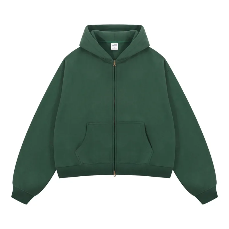 อินเทรนด์ 2025 ฤดูหนาวManขนแกะBoxy Hoodies Unisex 350gsm Double Head Zipper Hooded Sweatshirts Coat HY1122