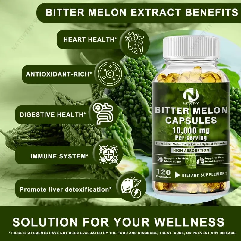 [25:1 Potent Extract] Bitter Melon Kapsler – 120 Veggie Caps (10 000mg ækvivalent) | Blodsukkerstøtte Glutenfri ikke-GMO