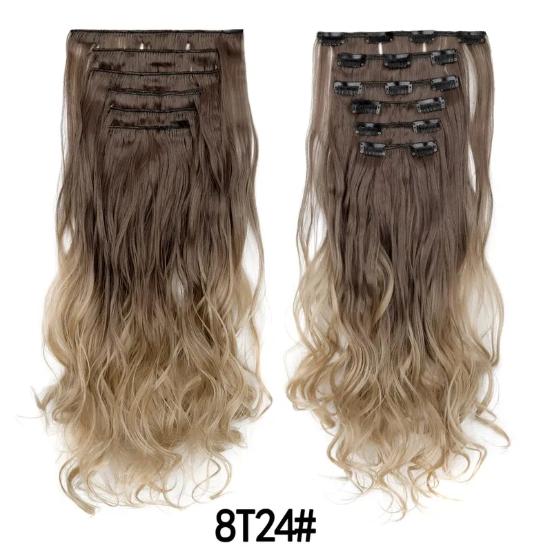 Clip In Hair Extensions 6pcs Full Head Long Wavy Curly Hairpieces Colorfull Synthetic Hair for Women’s Daily & Party Styling