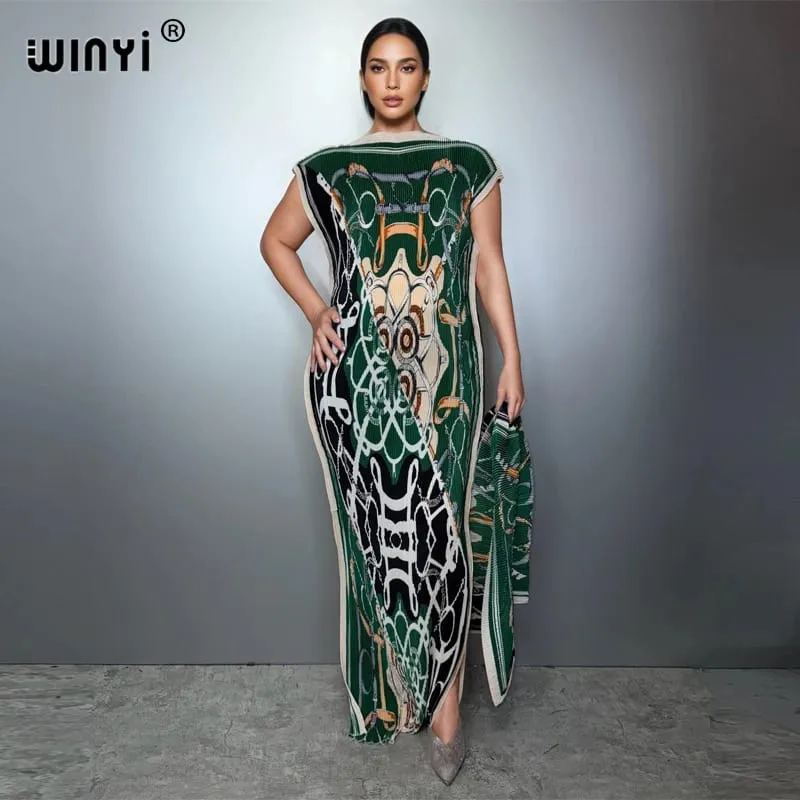 Pleated Elastic Slim Dress Women Crumple Design Pleated Luxury Abaya Muslim Party Dress Poncho for Women Beach Wear Kaftan