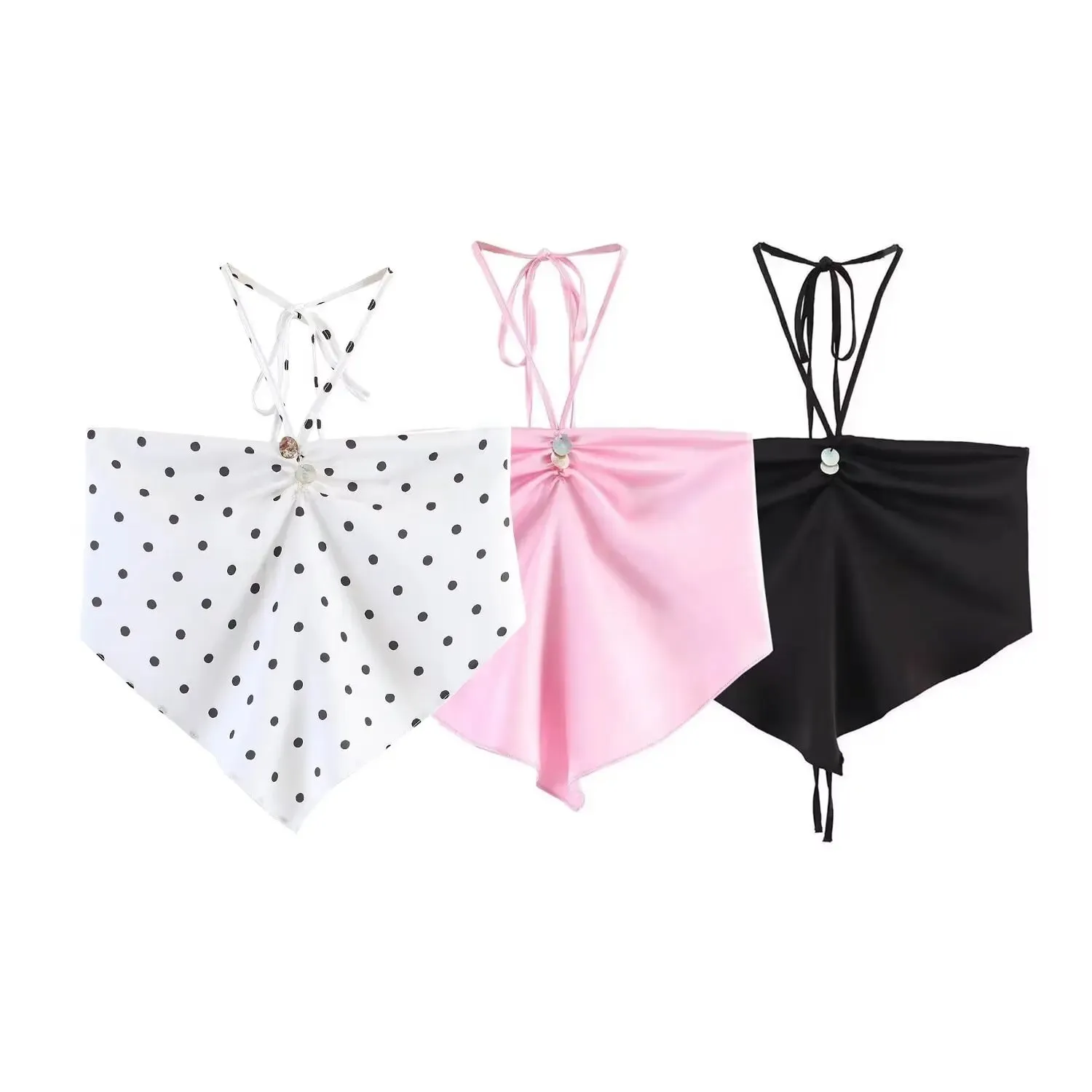 Women's Pink Camisole Summer Female Fashion Sexy Chic Sleeveless Tops Beach Holiday Lady High Street Backless Strapless Tube Top