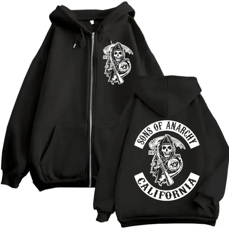 Sons of Anarchy Double Sided Print Zipper Hoodie Men's Women Gothic Vintage Zip Up Sweatshirt Casual Fashion Oversized Pullovers