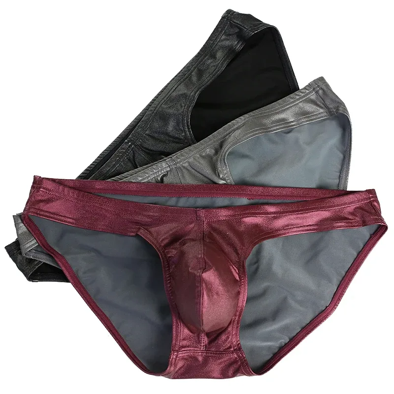 Male's Briefs Faux Leather Jockstrap Stretch Briefs Pouch Panties Underwear Low Waist Soft Male Underpants