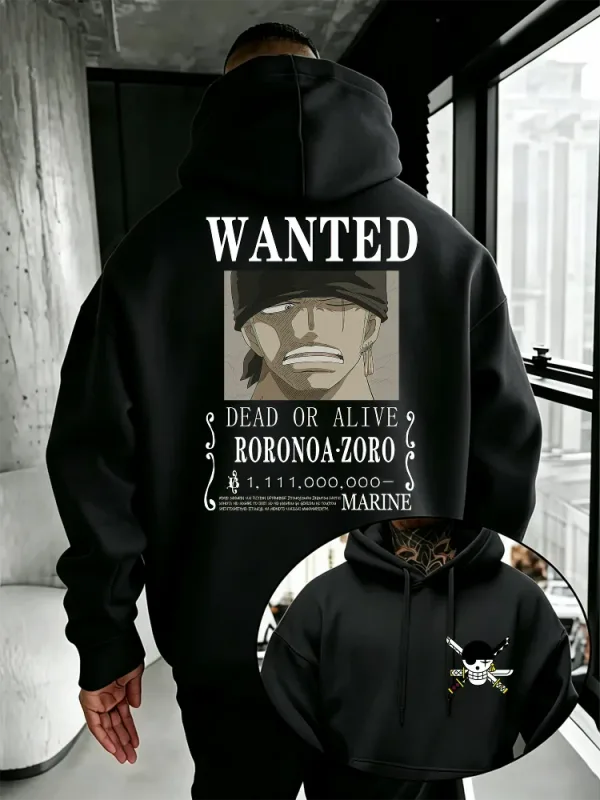 Bandai-Sudadera con capucha de una pieza para hombre, Jersey cálido de alta calidad para otoño e invierno, con estampado de póster de Se busca Zoro, estilo informal