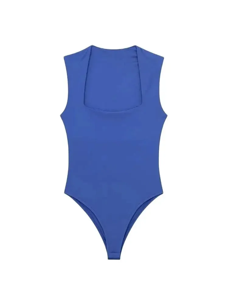 Monos ajustados para Mujer, monos sexis a la moda con cuello cuadrado sin mangas y botones a presión para Mujer