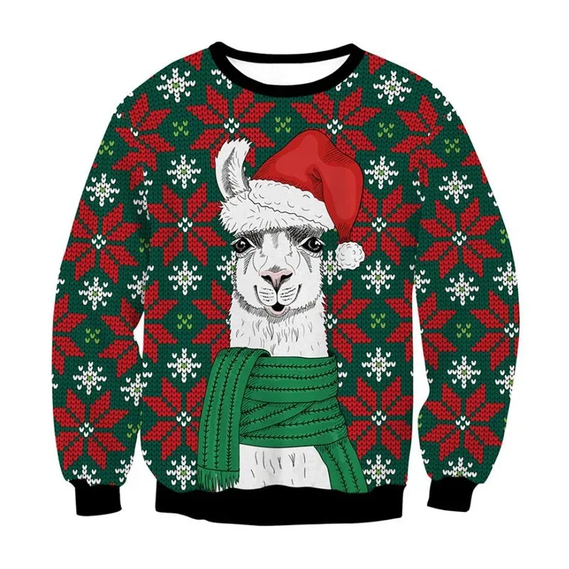 Festival Christmas Pattern Sweatshirts For Men Humping Reindeer 3D Printed Pullover Holiday Party O-Neck Hoodies Long Sleeves