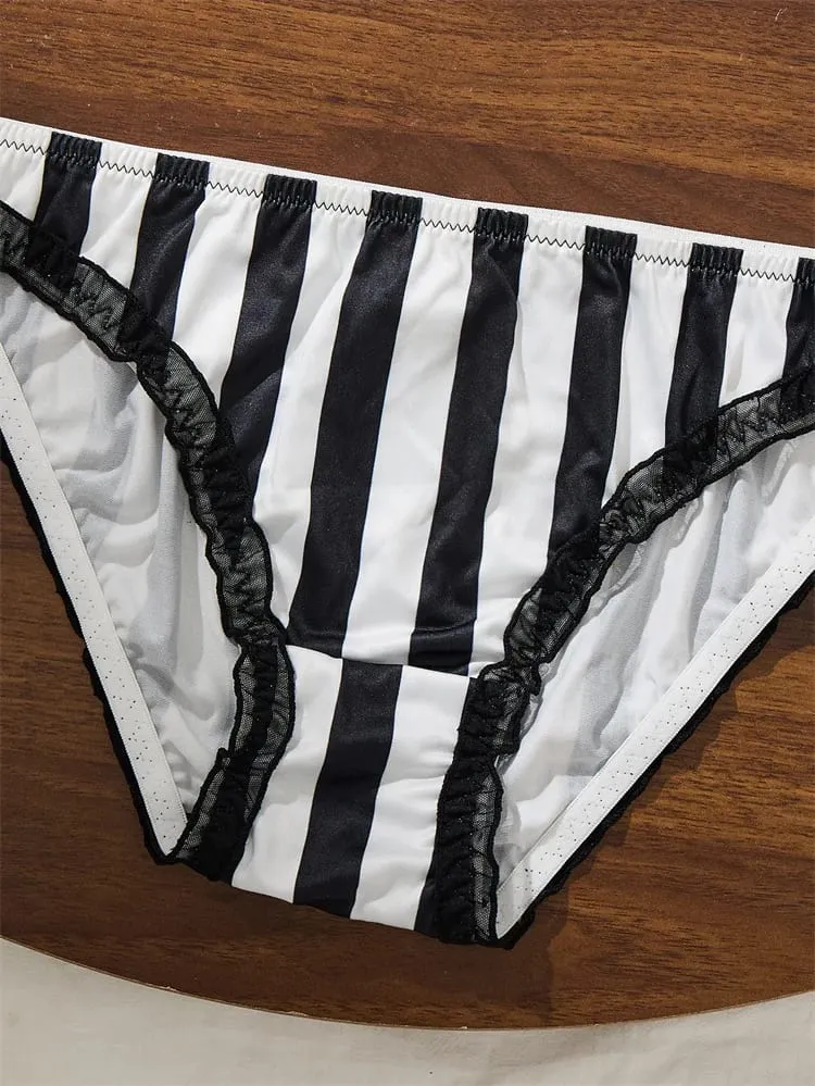 Sexy Lingerie Black and White Stripes Lingeries Set Steels Ring Push Up Bra Underwear Set Elegant Intimate Lingerie for Woman