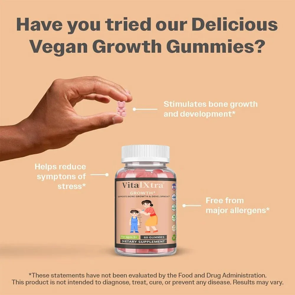 Children's Height Growth Gummies - Adolescent Height Growth Supplements - Containing Calcium Vitamin D K Ashwaganda