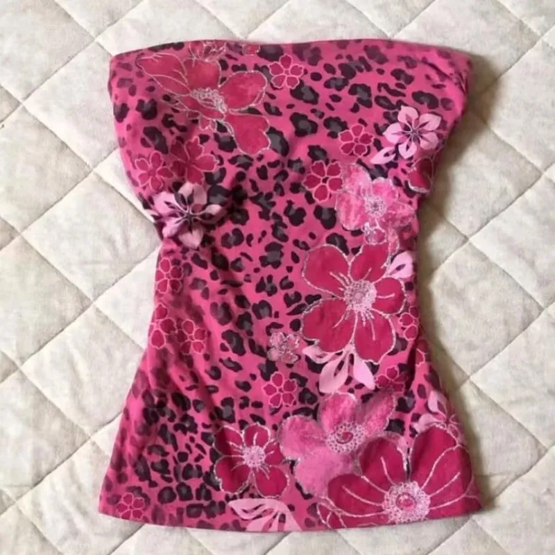 2000s American Vintage Sexy Leopard Camis Y2k Harajuku Hot Girl Print Floral Slim Tanks Summer French Elegant Sleeveless Tops