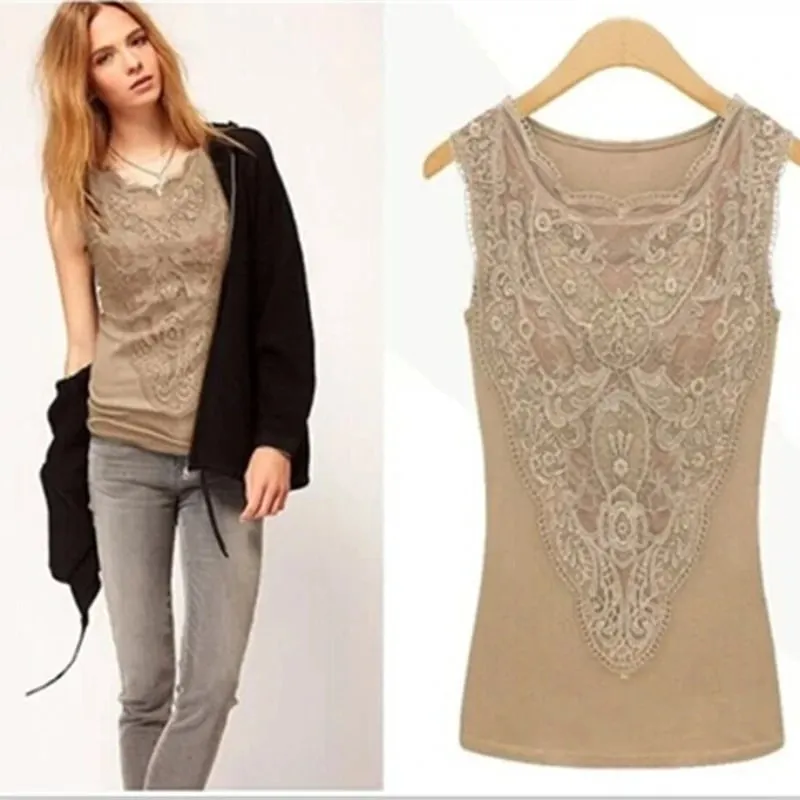 New Women shirt Casual Sexy Lace Tops Slim Vest Bottoming
