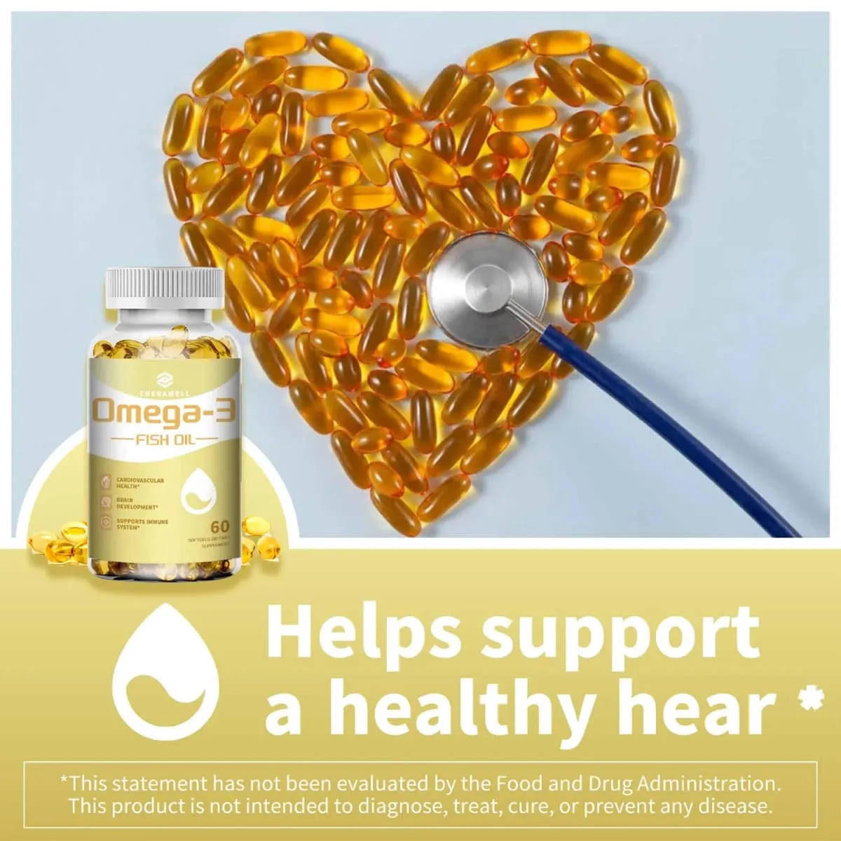 Omega 3 Fish Oil - Rich in EPA+DHA Supports Joint Brain and Eye Health Enhances Immune Function and Antioxidant