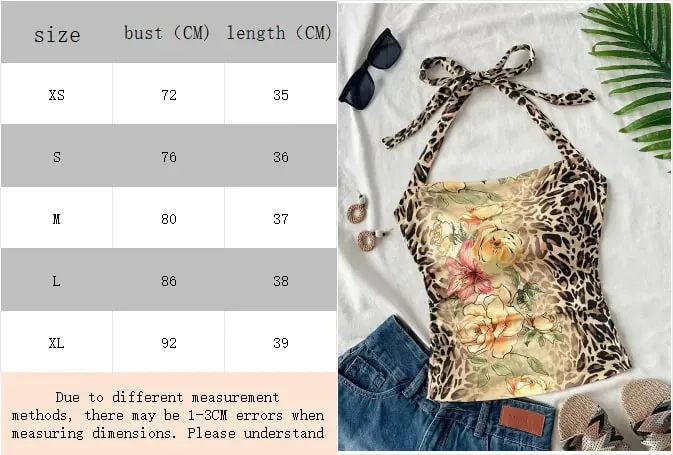 Cropped Top Women's Summer Vacation Women's Half Neck Leopard Print Colorful Flower Top