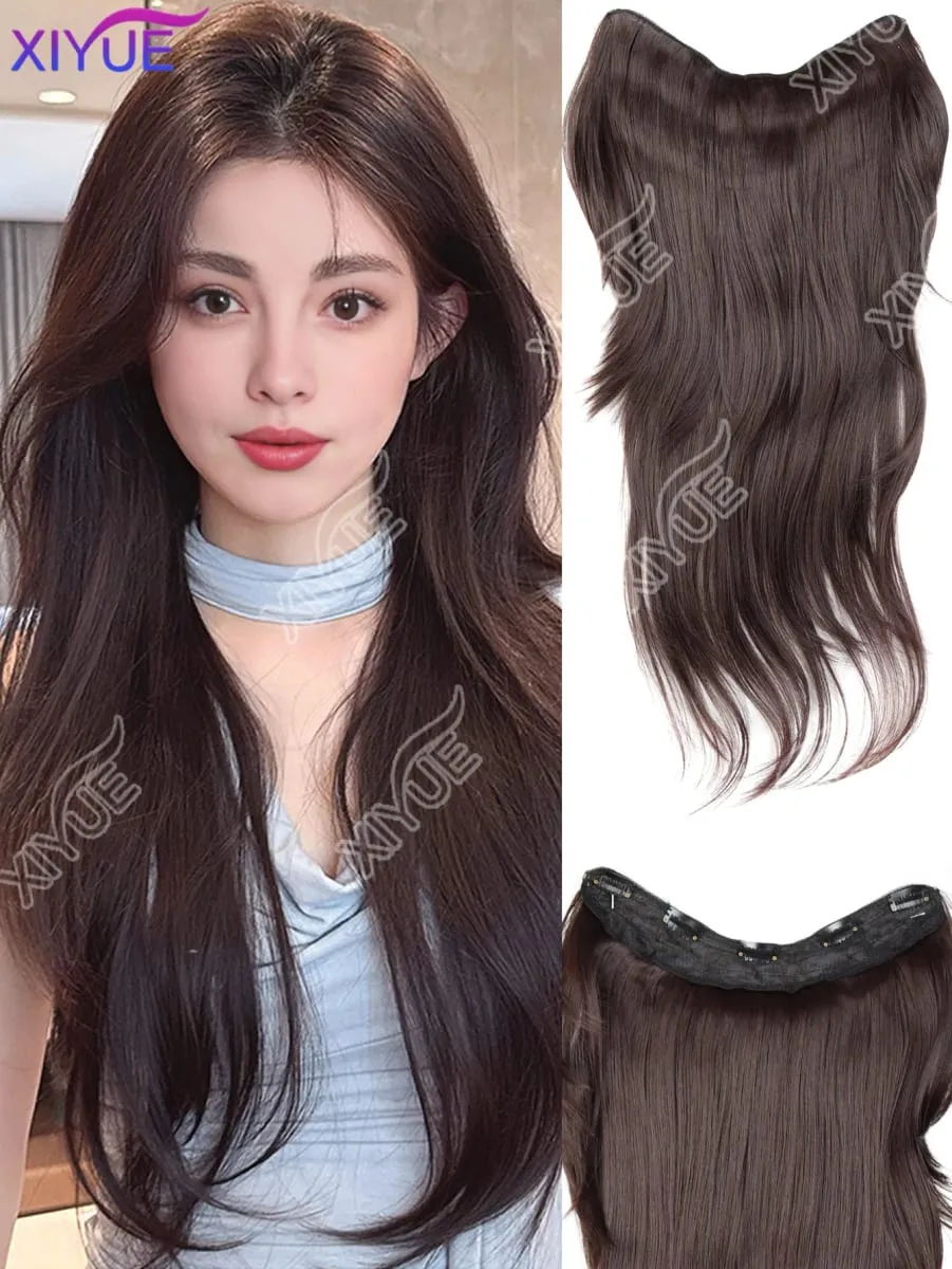 26Inch Synthetic Long Straight Layered V-Shaped Clip-in Hair Extension 5 Clip Heat Resistant Hairpiece for Women