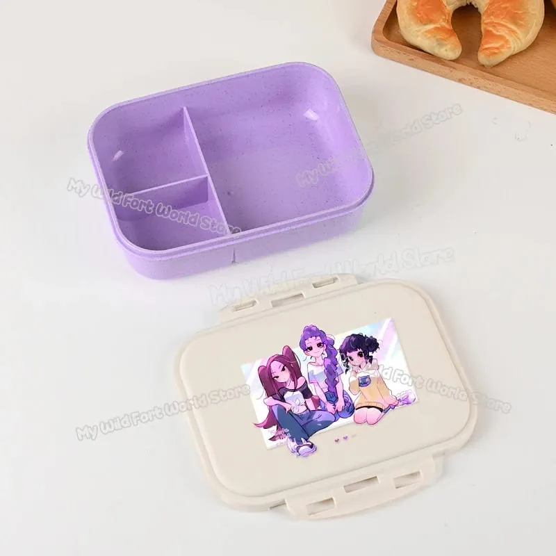 Demon Hunters Lunch Box para sa Boy Girl Cute Mira Zoey Jinu Portable Plastic Bento Box na may Dinnerware Food Fruit Container