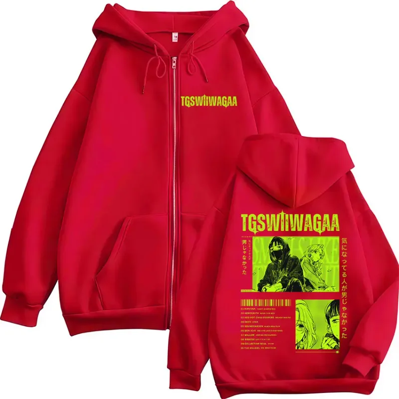 The Guy She Was Interested in Wasn't A Guy At All Anime Zipper Hoodies Men's Clothing Zip Up Hooded Sweatshirts Jackets Coats