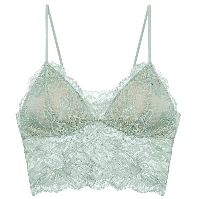 French Backless Bralette Sheer Lace Wireless Halter Top No Underwire Anti Nipple Show Comfort Bra & Tushy Set CA MOYISU Sexy Bra