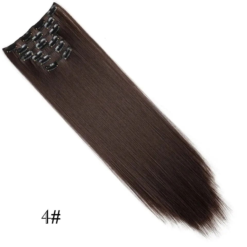 6Pcs/Set Clip In Hair Extension Synthetic Highlights Blonde Long Straight Hairpiece Full Head Thick Hairpieces for Women Girls