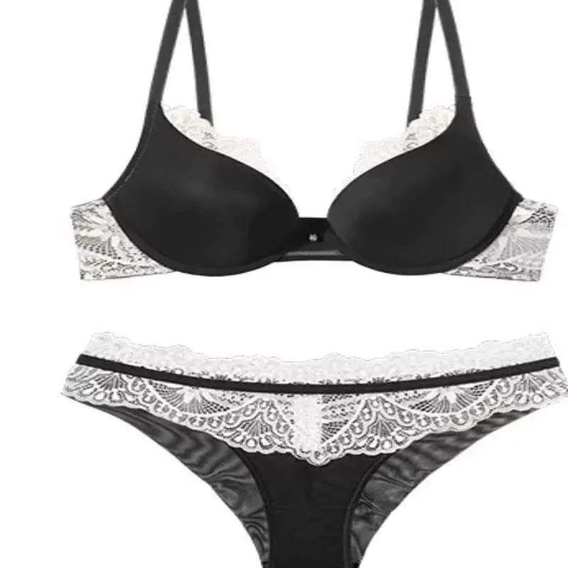 Women Fashion Lace Lingerie Set Push‑Up Soft Underwire Bra Anti Sagging Lift Lightweight Comfort Daily Underwear Set