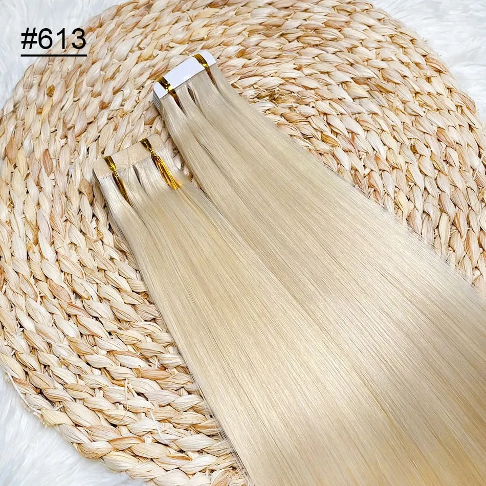Blonde Seamless Tape in Hair Extensions Human Hair Skin Weft PU Tape on 20 PCS 18'-30' Length Easy Installation Hair Extensions