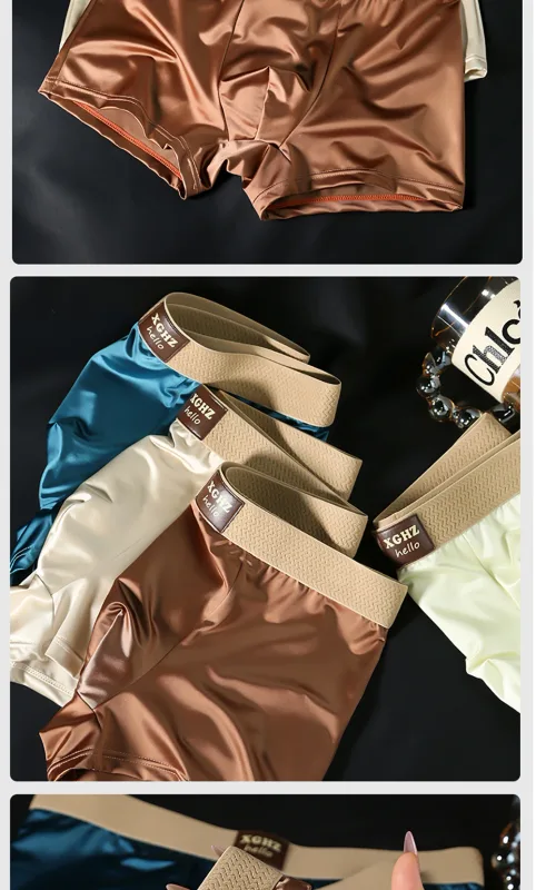 3st/förpackning Lyxig issilke satinliknande herrtrosor Supermjuk boxer Homme Cool Andas Bekväma mansunderkläder kalsonger