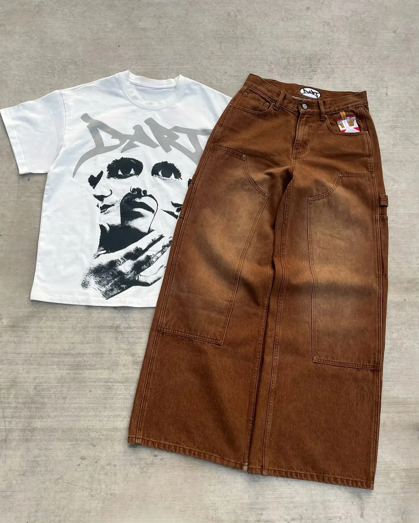 Streetwear Y2K Punk Retro Gothic American Classic Embroidered Jeans Men Women Brown Punk Loose Oversized Trousers Straight Jeans