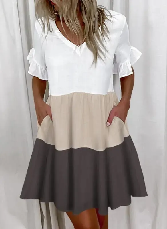 Frauen Sommer Kleid Casual V-ausschnitt Kurzarm Schmetterling Sleeve Floral Blatt Brief Drucken Mini Kleider Vestidos YSX9032