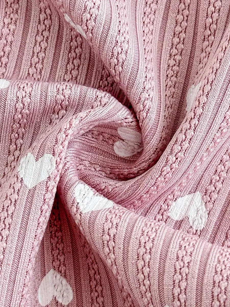 Women Pink Heart Print Lingerie Set Lace Mesh Trim Underwire Bra & Panties Soft Comfort Daily Intimates