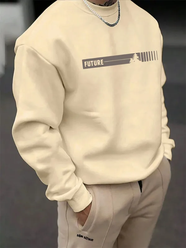 Men's autumn and winter fashionable casual loose futune letter graphic printed long sleeved round neck sweatshirt — image 2