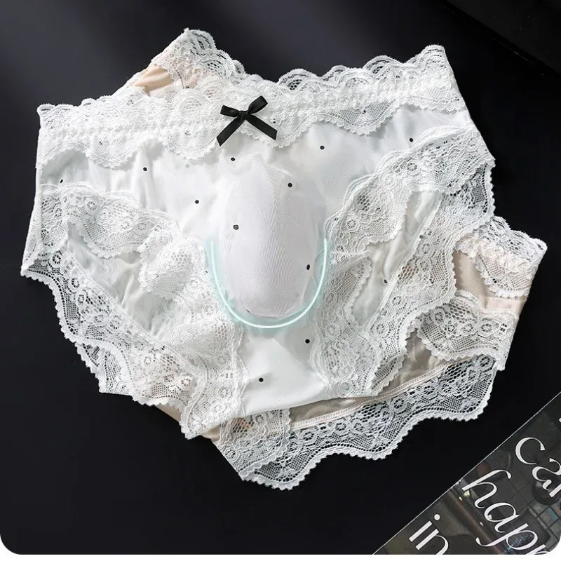 Men Sexy Lace Briefs Sweet Women Style Panties for Men Mid Waist Sheer Ice Silk Seamless Underwear Stretch U Convex Underpant — image 3