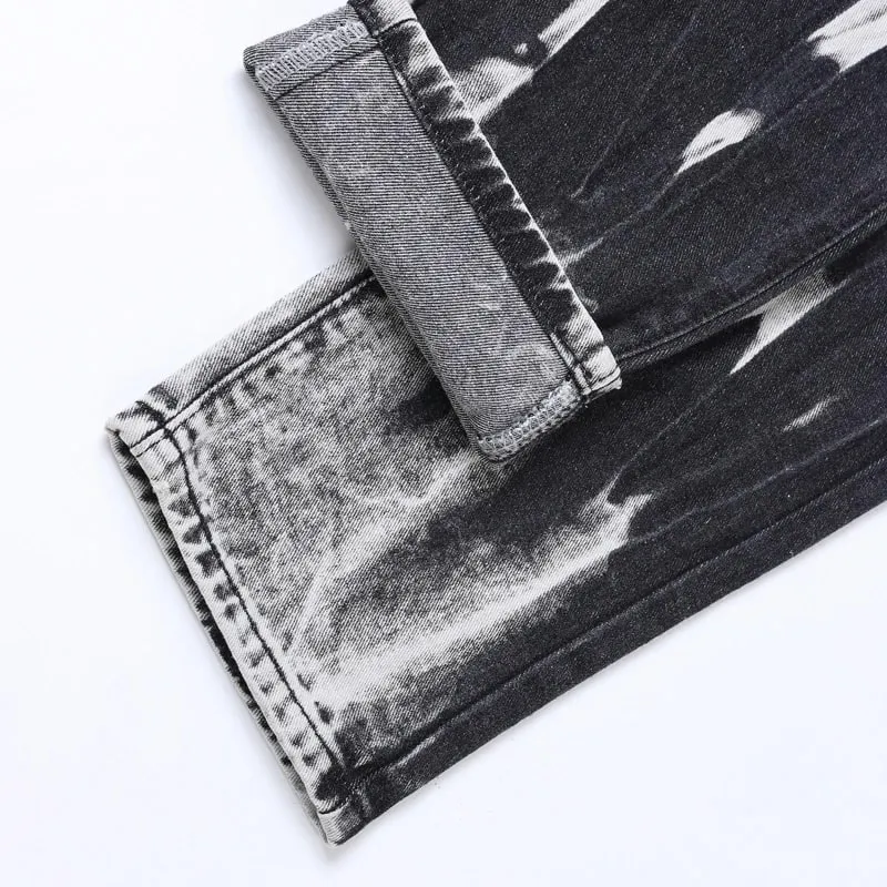 New Patchwork Ripped Jeans Men's Slim Fit Moto Biker Fashion Denim Trousers Vintage High Street Black Casual Pants Street Wear