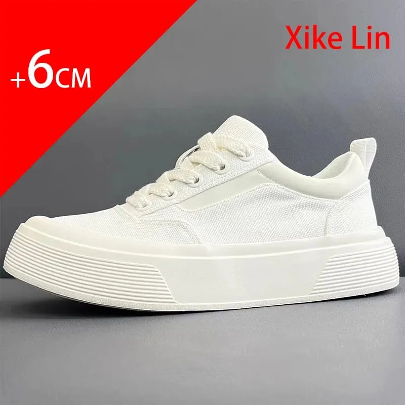 Mens platform high heeled shoes increase height by 6 centimeters lightweight canvas anti slip and durable Elevator sneakers