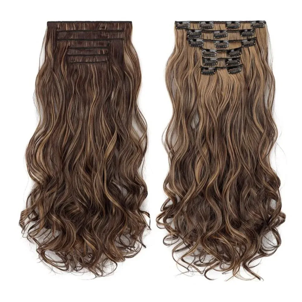 Jeedou 20 Inch 140g Clip In Hair Extensions 6Pcs 16 Clips Long Wavy Synthetic Ombre Hair Pieces for Women Full Head