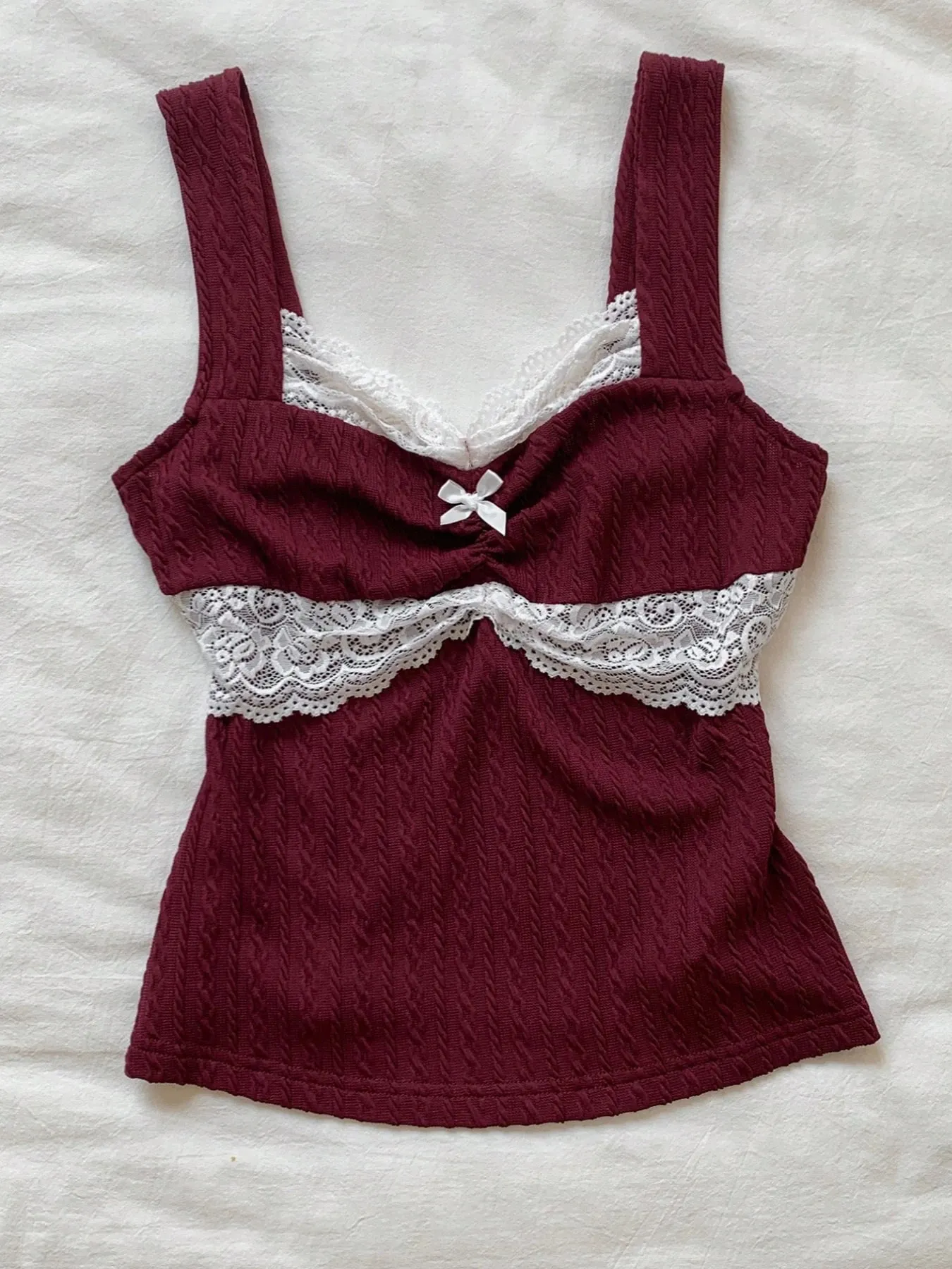 Y2K summer fashion new patchwork lace bow decoration pure desire vest versatile top for wearing outside