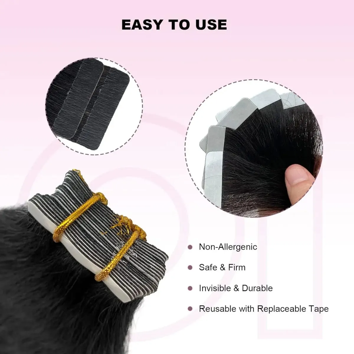 Straight Tape In Hair Extensions 50g Natural Black 100% Human Hair Tape Ins Full Head Seamless Invisible Adhesive Glue 26 Inches