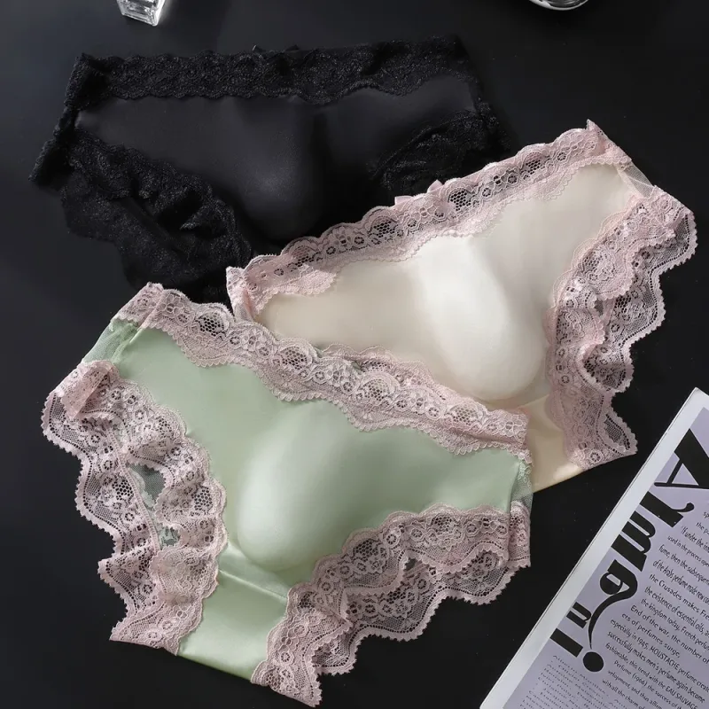Men Triangle Panties Lace Trim Butterfly Knot Flower Pattern Manipis Super Kumportable U Bulge Pouch Breathable Transparent Underwe
