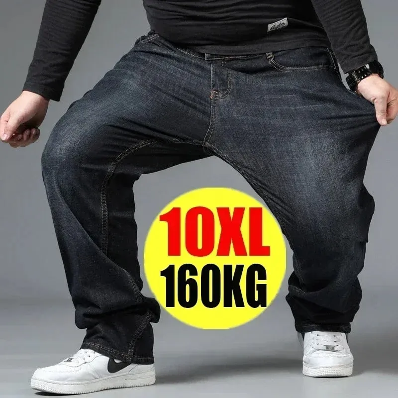 Mens Large Size Black Jeans 10XL Oversize High Waist Loose Trousers Husband Plus Size Loose Denim Trousers Blue Male Denim Pants — image 4